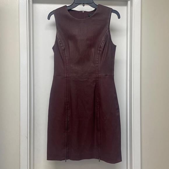 THEORY BURGUNDY LAMB LEATHER FRAYLAN DRESS ZIPPERS EUC - Picture 2 of 14